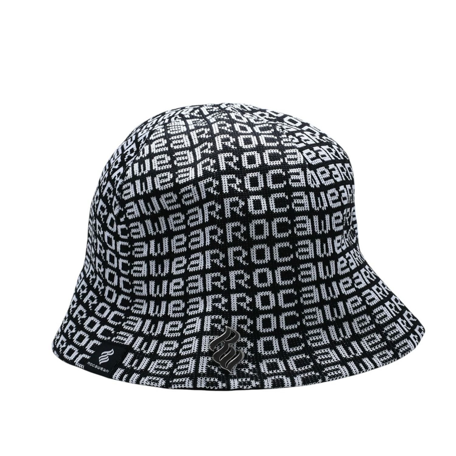 極美品 ROCAWEAR ロカウェア ハット 総柄 ブランドロゴプレート コットン ブラック ホワイト 中古 4a001550