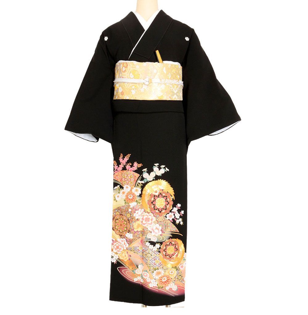 礼装用　黒留袖　金駒刺繍鳳凰文　着物単品　【結婚式、披露宴などの祝い事に】旧レンタル商品