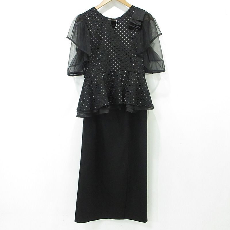【三重本店】 中古 LEJA | レジャ ドットストーンチュールペプラムセパレートIラインドレス セットアップ 半袖ブラウス スカート LJES625302 ブラック サイズ：3 【112】