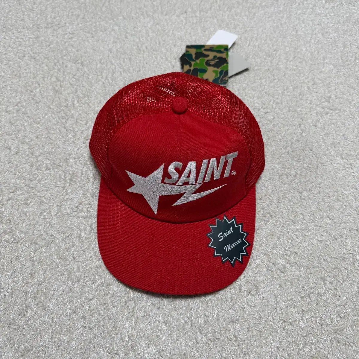 OS SAINT MICHAEL(セント マイケル) x A BATHING APE アベイシングエイプ トラッカー キャップ 帽子 レッド