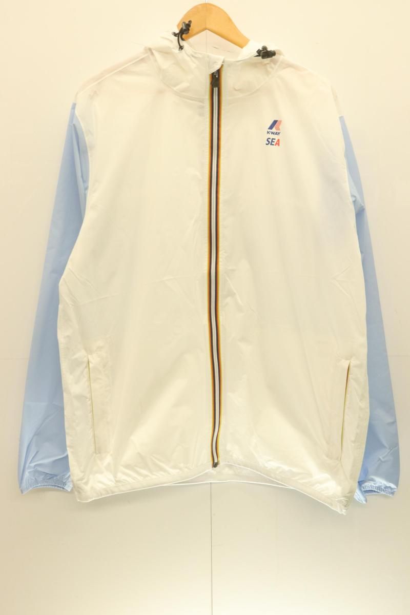 【中古】 WIND AND SEA メンズジップパーカー XL ナイロンジップパーカー WIND AND SEA x K-WAYK-WAY XL 白 ホワイト 水色 アクアブルー