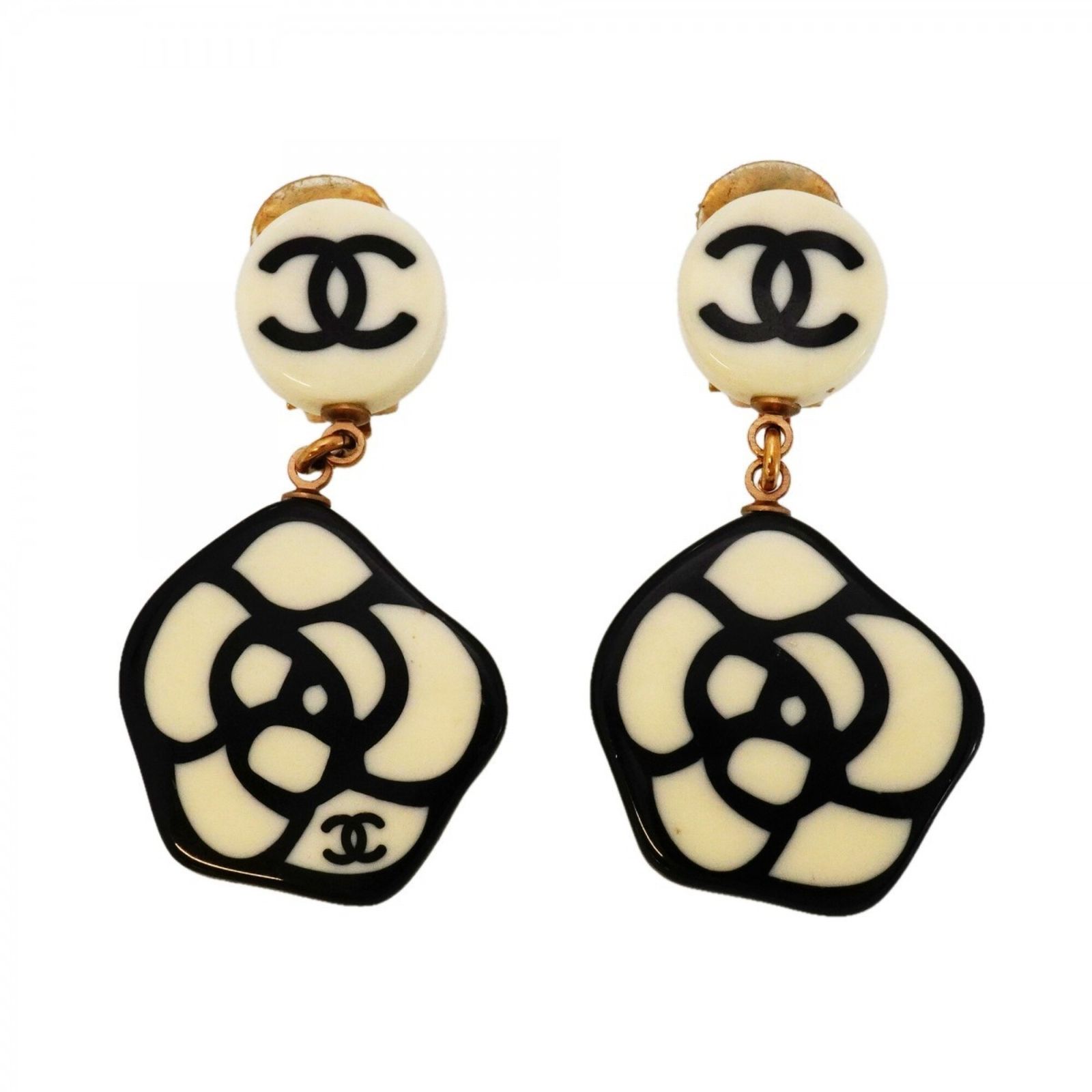 シャネル(Chanel) シャネル イヤリング ココマーク カメリア GPメッキ プラスチック ゴールド ホワイト ブラックレディース