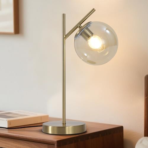 KCO Lighting テーブルランプ おしゃれ 間接照明 卓上 電気スタンド デスクライト ON/OFF スイッチ付き アンティーク 真鍮 ヴィンテージ 北欧 E26対応 リビング 書斎 ベッドルーム オフィス 電球別売り (ゴールド＋アンバー) 国内発送