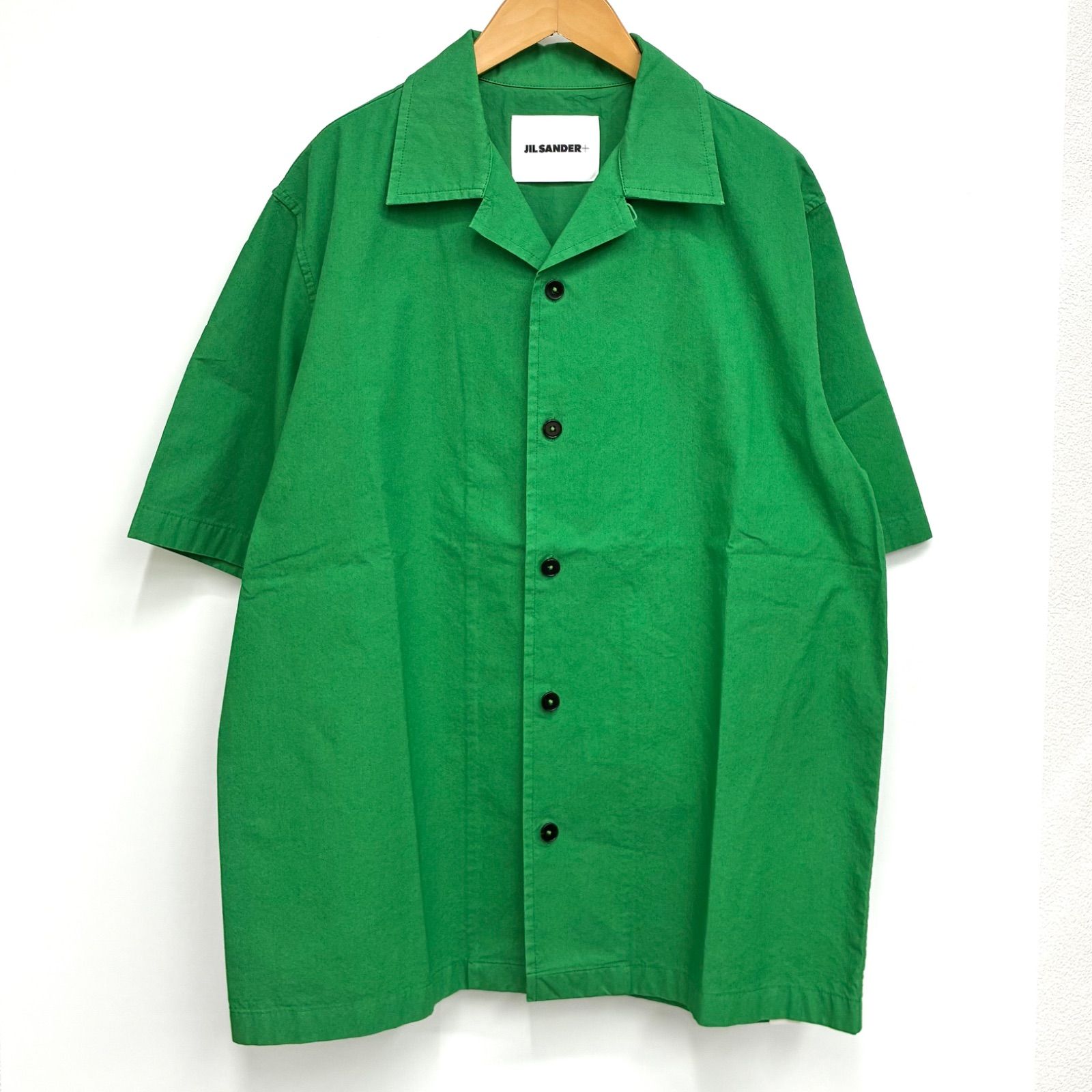 【ジルサンダー プラスJIL SANDER+ 】ほぼ未使用・美品！半袖開襟シャツ 46 グリーン
