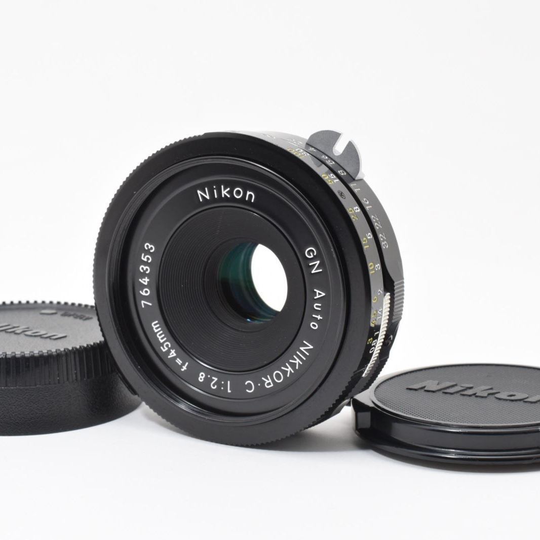 【美品】Nikon GN Nikkor-C 45mm F2.8 MF パンケーキ単焦点 オールドレンズ Fマウント 前後キャップ付 動作良好