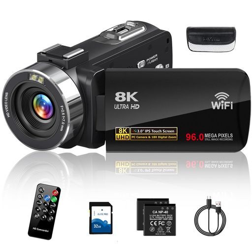 ビデオカメラ8KHDMI出力WIFI機能AFオートフォーカス9600万画素18倍デジタルズームYouTubeカメラウェブカメラ270度回転3.0インチタッチスクリーンIVlogカメラLEDフィルライトリモコン付き