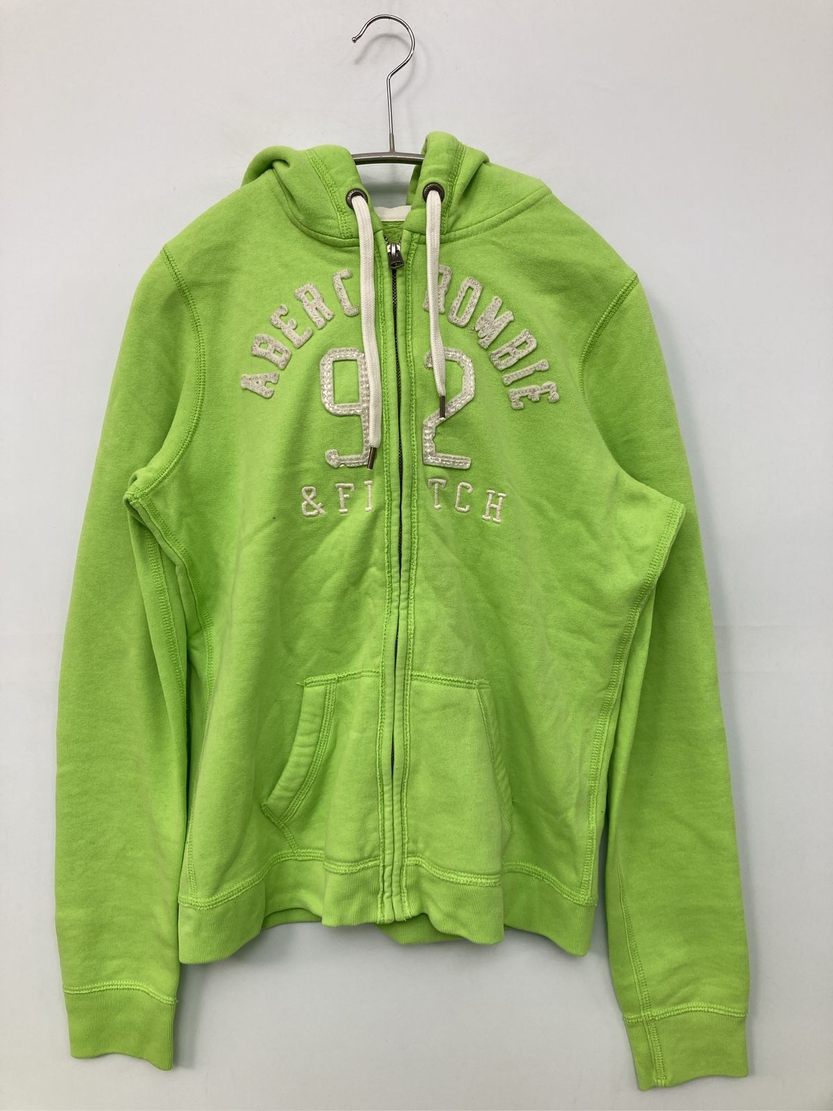 Abercrombie & Fitch アバクロンビーアンドフィッチ パーカー M ライトグリーン コットン 前面プリント ブランドロゴ 刺繍 ジップアップ 長袖