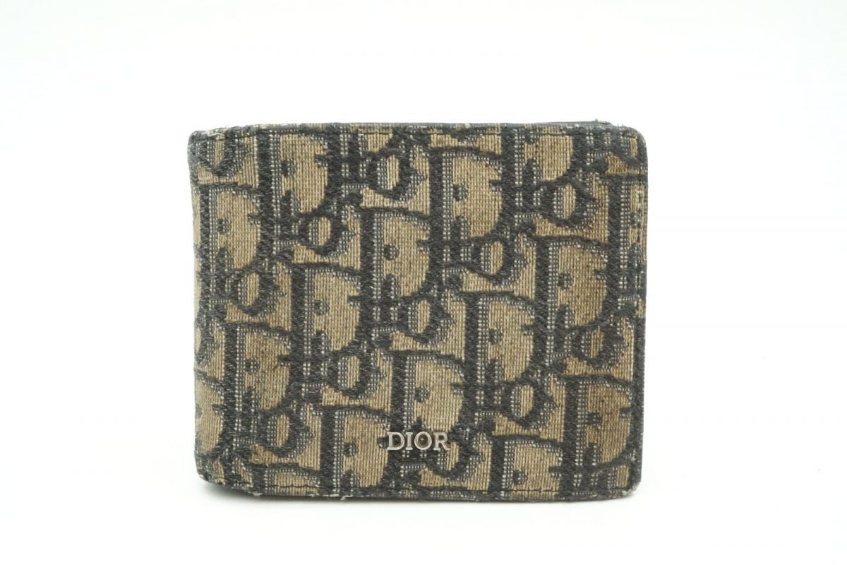 クリスチャン ディオール 二つ折り 財布 サイフ トロッター メンズ Unisex キャンバス 紺 ネイビー Christian Dior 6340k