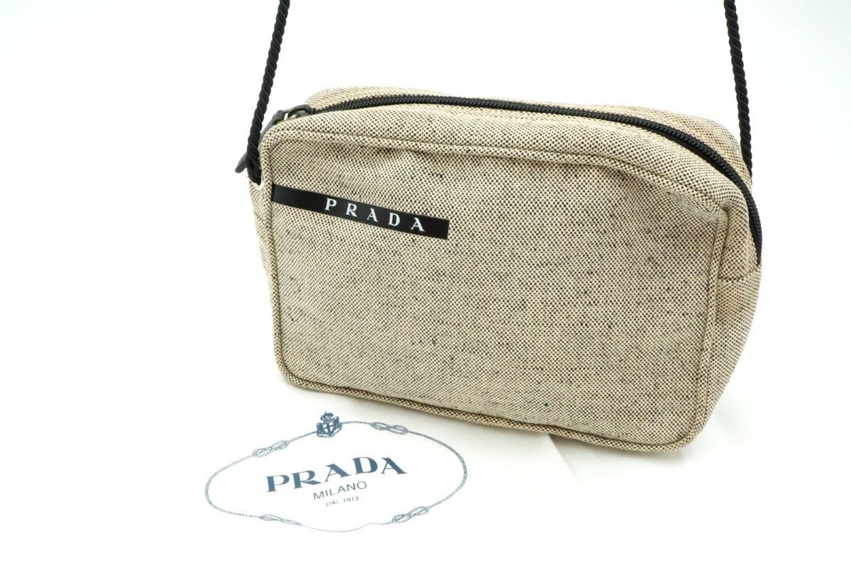 プラダ ミニ ショルダーバッグ クロスボディ カメラバッグ Unisex キャンバス ベージュ PRADA 6343h