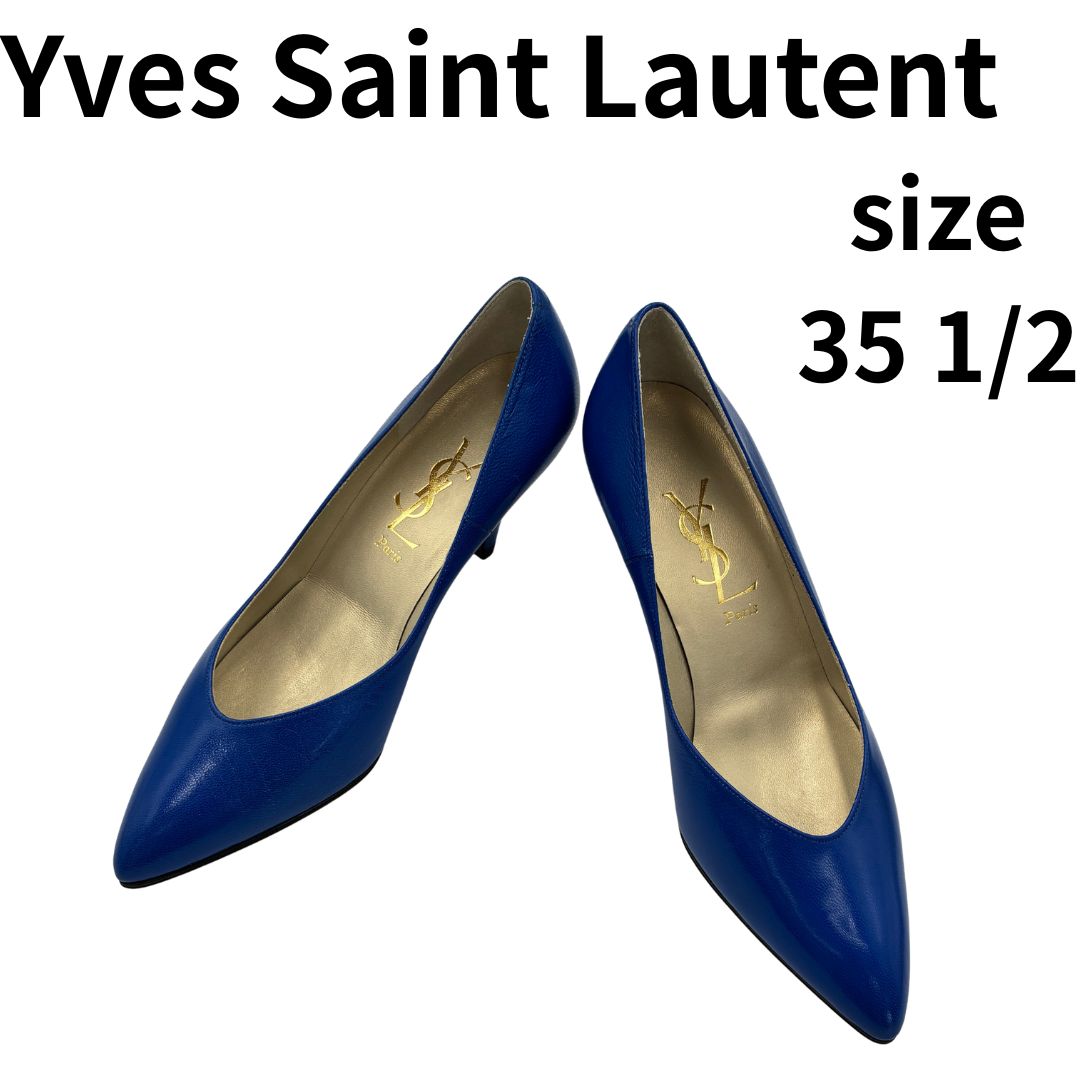 Yves Saint Laurent イヴサンローラン YSL パンプス ヒール ブルー 35 1/2 22.5cm