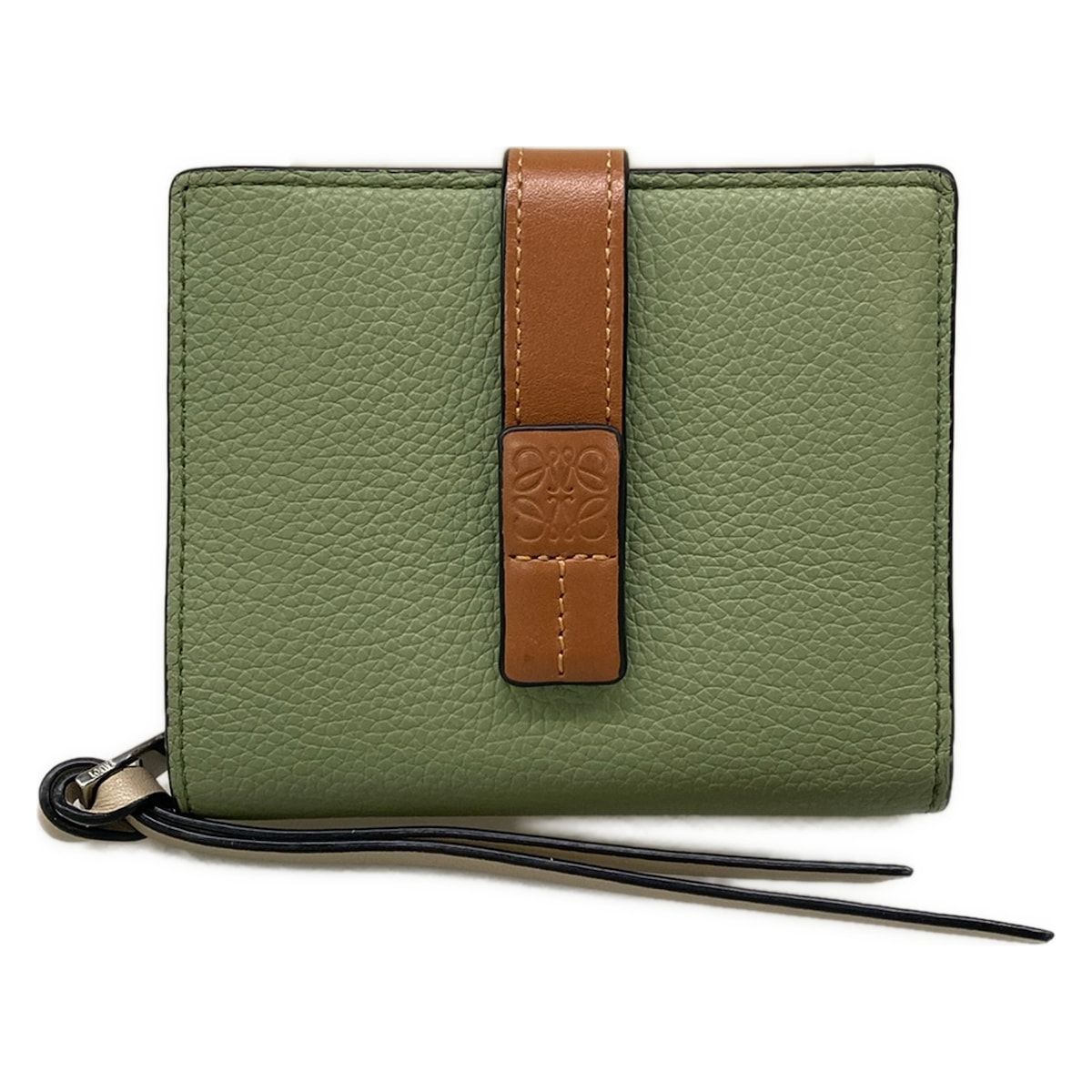 LOEWE(ロエベ) 2つ折り財布美品 コンパクトジップウォレット C660Z41X01 ローズマリー(グリーン)×タン(ブラウン) ラウンドファスナー