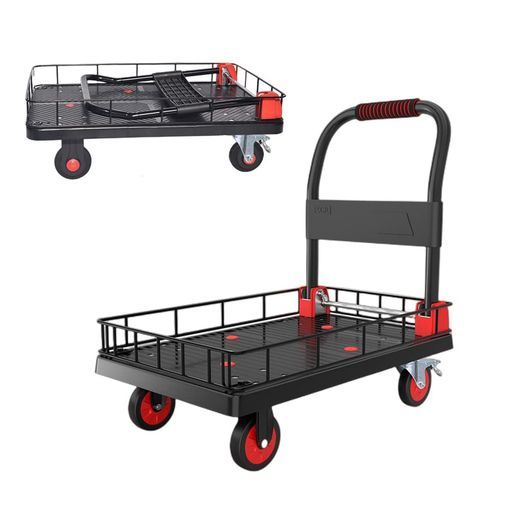 Jumeiバスケット台車折りたたみ式カゴ付きストッパー付き4inキャスター耐荷重200kg積載面72x48cm手押し台車メッシュ運搬用ワゴンキャリーカート家庭用引越し買い物持ち運び便利業務用倉庫…