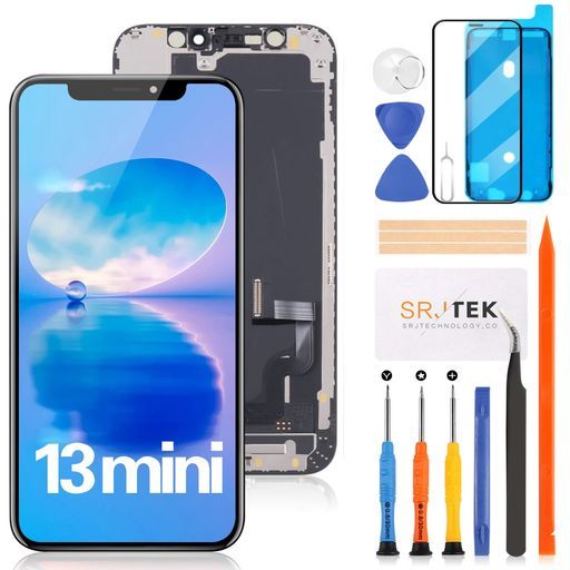 SRJTEKForiPhone13Mini『HardOLED』液晶パネル画面交換修理用【大きくのノッチサイズ】タッチパネルセット5.4インチA2481A2626A2629A2630A2628モデルに対応