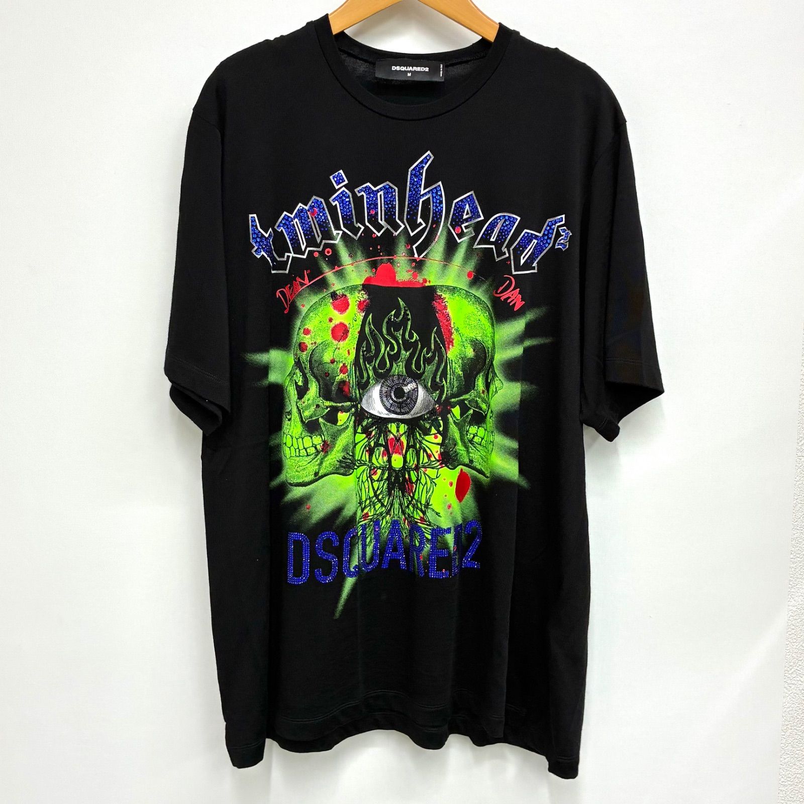 【ディースクエアード DSQUARED2】美品！メンズ スカル柄ラインストーンTシャツ M ブラック