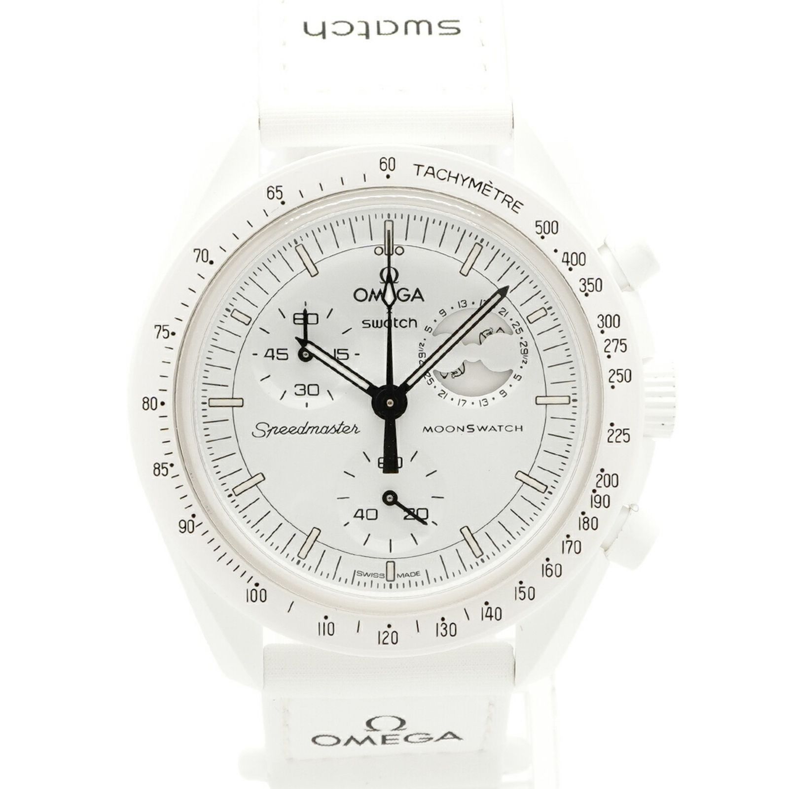 スウォッチ×オメガ MISSION TO THE MOONPHASE スヌーピーコラボ S033W700 白文字盤腕時計 メンズ