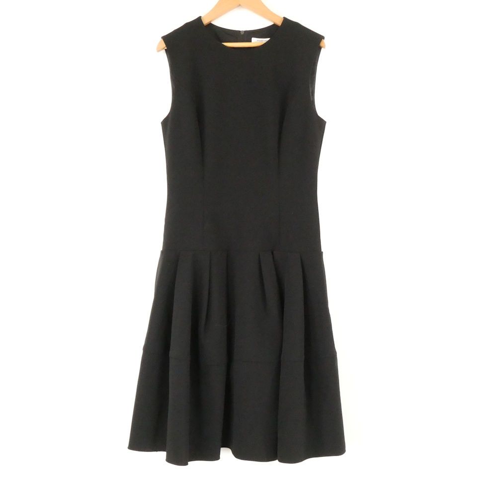 美品 FOXEY NEW YORK フォクシー 36461 マットストレッチ グログラン ノースリーブワンピース 38 S相当 トリアセテート他 ひざ下丈 ポケット有 切替 レディース AC1821A73