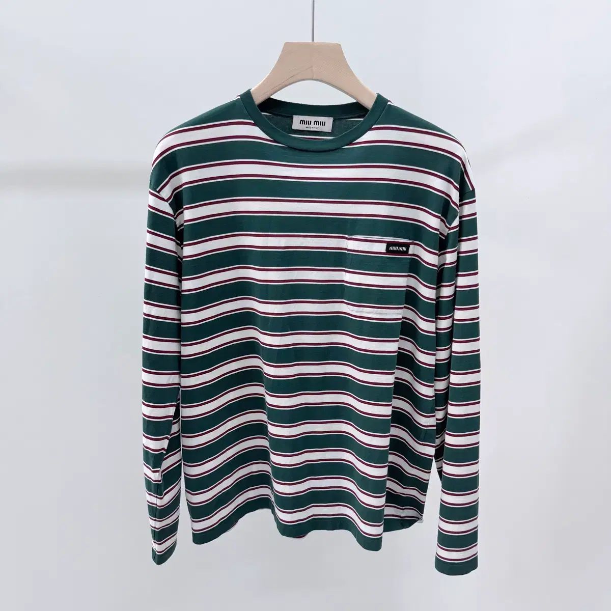 S級/S 24ss ミュウミュウ ストライプ ロングスリーブ コットン Tシャツ