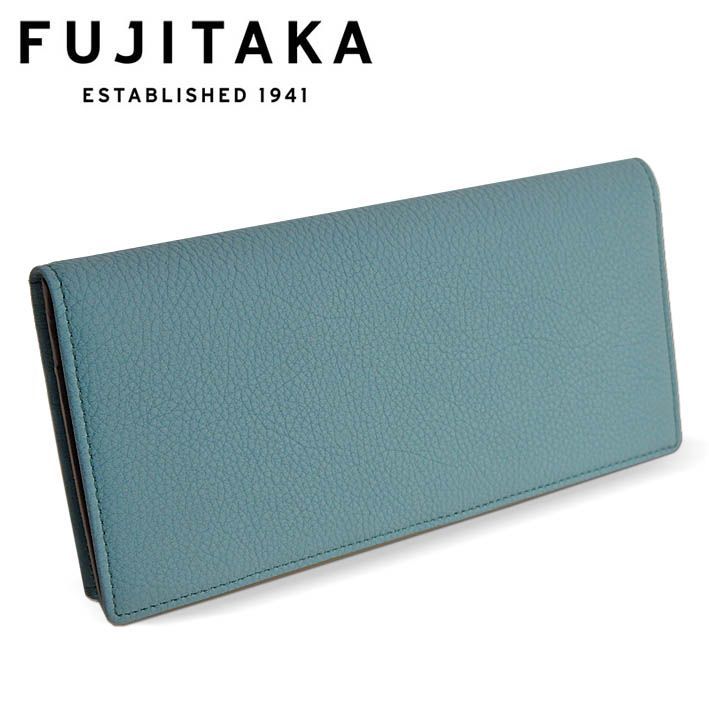 フジタカ カーフレザー 長財布 バブル 639606 FUJITAKA 日本製 ブルー系 青 牛革 デュプイ社 高級 ヌメ革 定価35,200円 新品 未使用 無料ラッピング可能