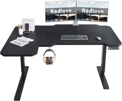 Radlove昇降デスクL字パソコンデスク電動昇降式デスク天板幅150CMx101CMゲーミングデスク机スタンディングデスクPCデスクつくえ高さ調節可能メモリー機能付き障害検知高さ71~117CM(ブラック