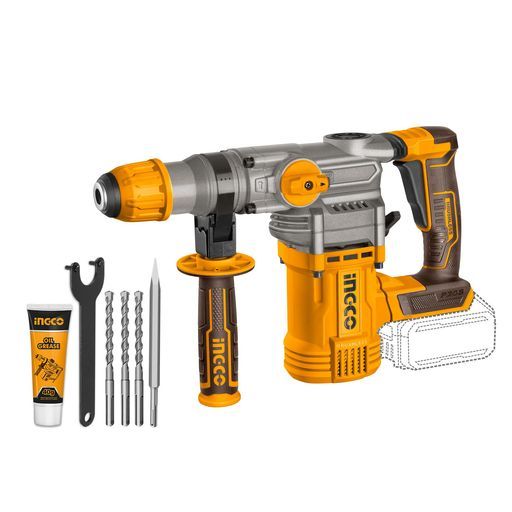 INGCOリチウムイオン20Vブラシレスロータリーハンマー28mm(本体のみ)4.5J930RPM4400BPM3IN1機能調整ノブCRHLI20288
