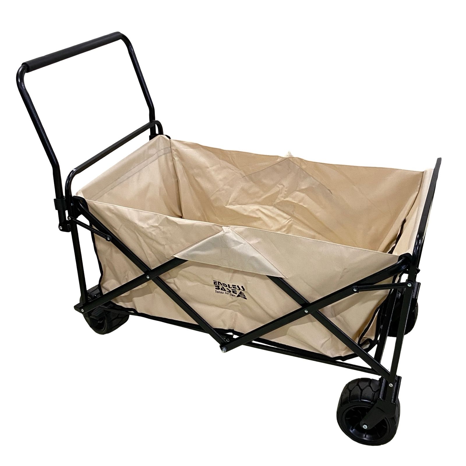 ENDLESS BASE キャリーワゴン 超大容量200L サンドベージュ K13-E015-BE 耐荷重150kg ノーパンクタイヤ ストッパー付 折りたたみ キャリーカート アウトドアワゴン【MY0506】