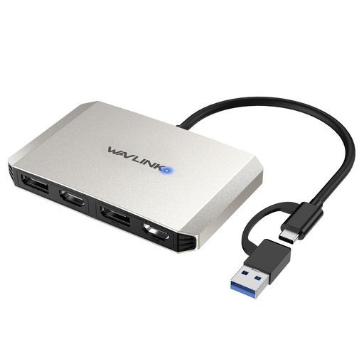 WAVLINKUSBCとUSB3.0からデュアル4KDisplayPort&HDMIアダプター、DisplaylinkDual4K@60HzモニターハブM1/M2MacBook、HP、Dell、Surfaceなど対応-シルバー