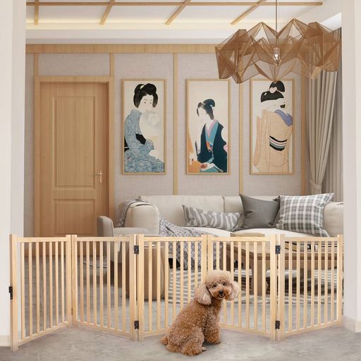 YOCANペットゲート置くだけ高さ58cmペットフェンス木製折りたたみ犬脱走防止フェンス小型犬中型犬室内犬ゲート長さ304cm5つのパネル