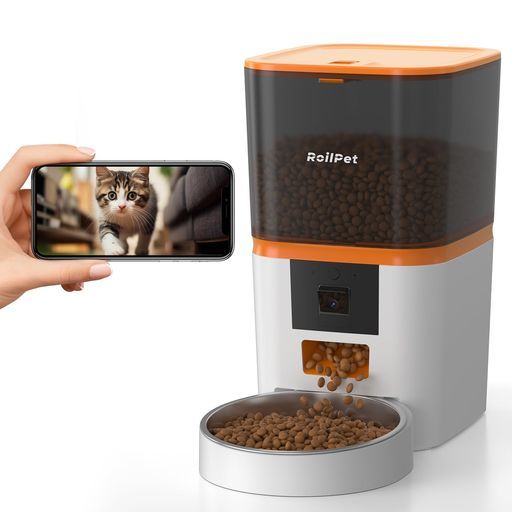 Roilpet自動給餌器猫カメラ付き1080P暗視機能6L大容量双方向会話5GHzと2.4GHzのWiFiフード2way給電音声録音残量不足検知詰まり防止センサー動体検知音声検知スマホ遠隔見守りいぬイヌねこネコ
