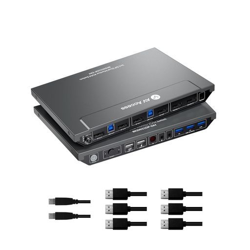 AVAccess8KKVMスイッチ2入力2出力2モニター2台のコンピューターKVM切替器DisplayPort8K@60Hz4K@165hz/144Hz、DPKVMスイッチデュアルモニター、USB