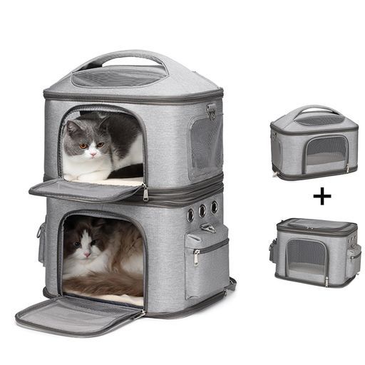 ペットキャリーバック2層2匹猫多頭飼いペットカート多頭用ペットキャリーカート多頭猫2匹用キャリーカート折りたたみ猫犬中型2匹用折りたたみ通気口ポータブルケージ持ち手付き変形…