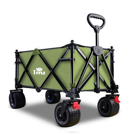 キャリーワゴン折りたたみ式キャリーカートワンタッチ収束アウトドア大型タイヤ大容量127L耐荷重120kgブレーキ付き、取り外し可能な屋根付き(グリーン)