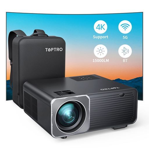 TOPTROプロジェクター5GWIFIホームプロジェクター高輝度15000LM4K対応プロジェクター1920x1080p解像度4D&4面台形補正50%ズーム小型プロジェクター家庭用大画面ホームシアー超高速WIFI