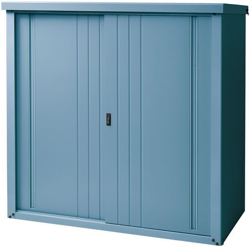 ガーデンマスター(Gardenmaster)物置屋外収納庫大型幅152.8x奥行79.3x高さ153.4cm安心設計吊り戸式可動棚10cm間隔棚板補強加工鍵付き棚板ハーフ2枚転倒防止設計KSLB-1515クラウドブルー