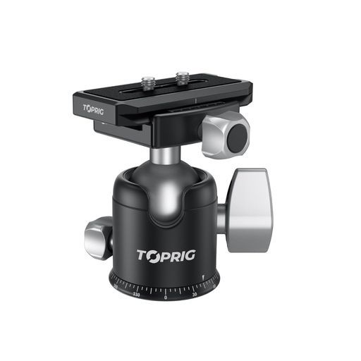 Toprigミニ雲台、マイクロボールヘッド搭載、1/4”ネジ対応51mm小型ボールヘッドパノラマ三脚ヘッド、DSLR・カムコーダー用クイックリリースプレート付き、最大負荷20KG、アルミ合金製、軽…