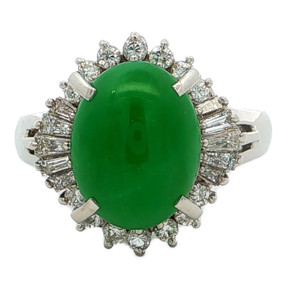 3.4ct 0.48ct 翡翠 ジェイド ダイヤモンドリング 指輪 Pt900-7.9g 9号 #49 プラチナ【♀】【S】【レディース】★■611722【中古】