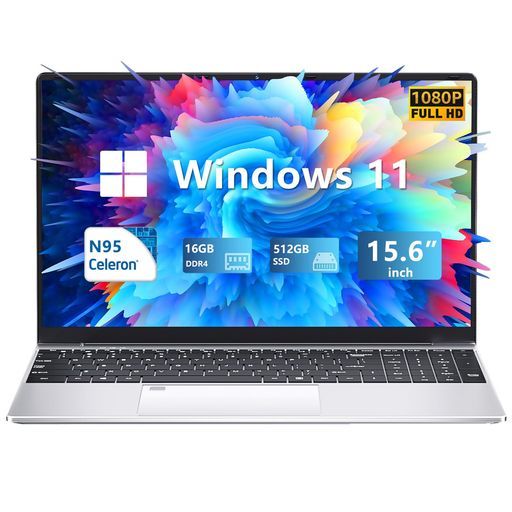KUUノートパソコン、ラップトップPC16GB+512GBSSDフルHDIPSディスプレイ15.6インチN95Win11ラップトップ、ミニHDMI、USB3.0、指紋ロック解除付きフルサイズ