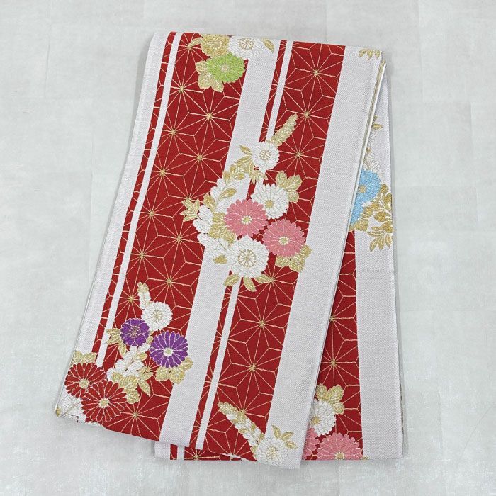 振袖用 花模様 菊 麻の葉 正絹 着物 袋帯 A816-9 【中古】 袋帯 中古 正絹 西陣織 振袖 成人式 六通 古典 菊 麻の葉 - メルカリ