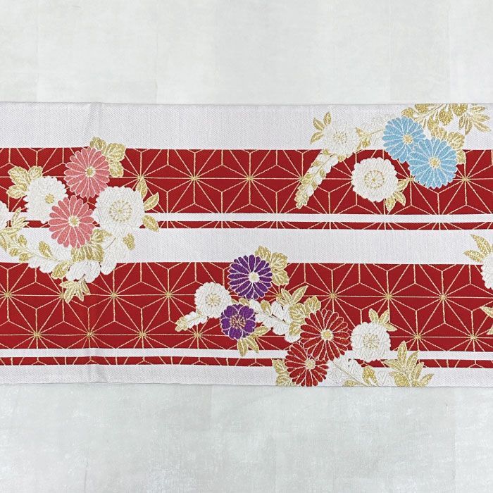 振袖用 花模様 菊 麻の葉 正絹 着物 袋帯 A816-9 【中古】 袋帯 中古 正絹 西陣織 振袖 成人式 六通 古典 菊 麻の葉 - メルカリ