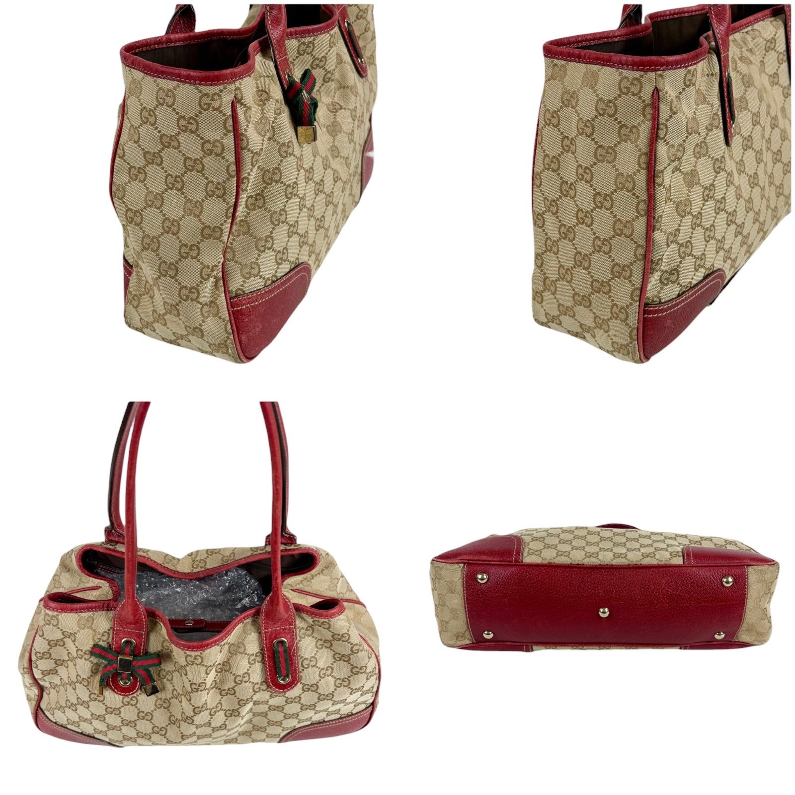 グッチ GUCCI リボン付き シェリーライン GGキャンバス トートバッグ 