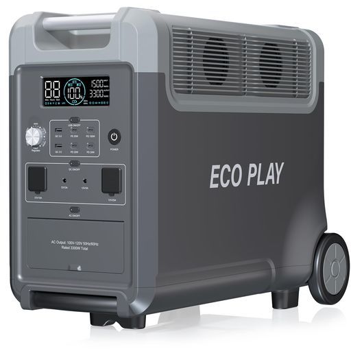 「EcoPlay3600Pro」ポータブル電源リン酸鉄リチウム電池3840Wh大容量7倍の長寿命1.5時間急速充電AC100V出力(3300W瞬間最大6600W)UPS機能純正弦波家庭用/キャンプ/防災静音設計液晶大画面