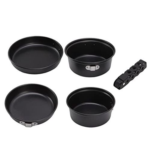 直火の調理器具の黒の積み重ね可能なキャンプ鍋は付着のアルミ合金のBBQを防ぎます