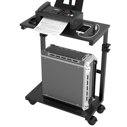 [ミノリの恵]パソコンラック昇降式L字デスクスタンダードPCラックソケットとUSB充電ポート付きPC台車2段CPUスタンド無段階の高さ調節が可能タワースタンド360°キャスター付き台