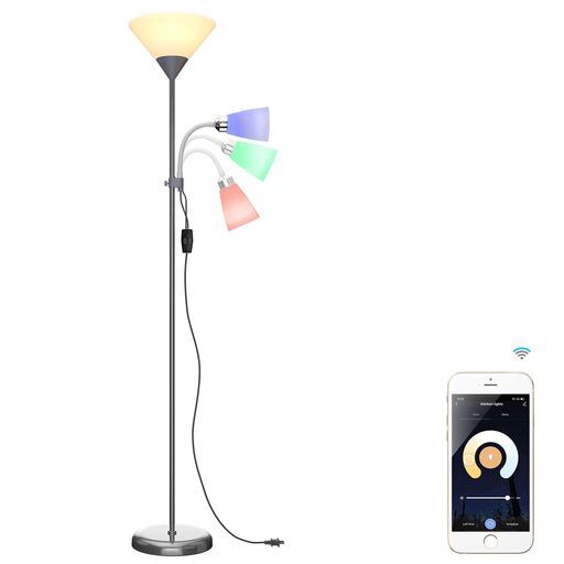 LAMPAOUSフロアランプledフロアライト、フロアスタンド・ランプ9wエコースマートE26電球が2つ付属!!!調光可能、ランタンモード、複数のシーンの照明RGBCW目に優しいリビング寝室用勉強仕事…