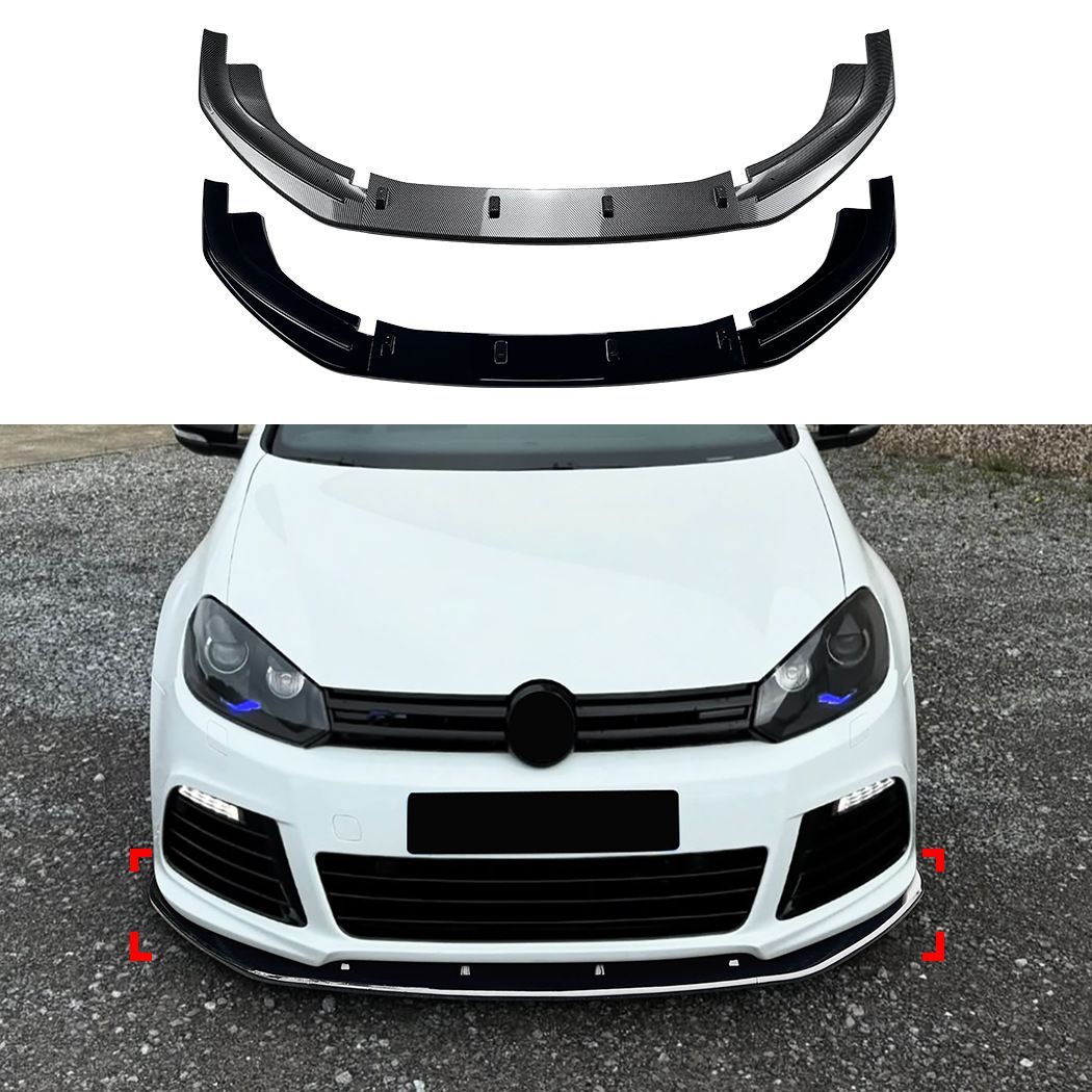 フォルクスワーゲン Volkswagen ゴルフ6R Golf MK6 R フロントバンパー用 フロントリップスポイラー 前側アンダースポイラー ABS製 外装パーツ ピアノブラック カーボン調 立体感アップ 傷防止 ドレスアップ 装着用 エアロアクセント