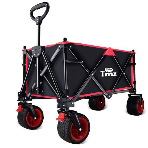 TMZ折りたたみ式キャリーワゴン収束式100Lブレーキ付きアウトドアワゴン大容量アウトドア用キャリーカートワイルドマルチキャリーカート自立収納耐荷重120kg組み立て不要(ブラック)