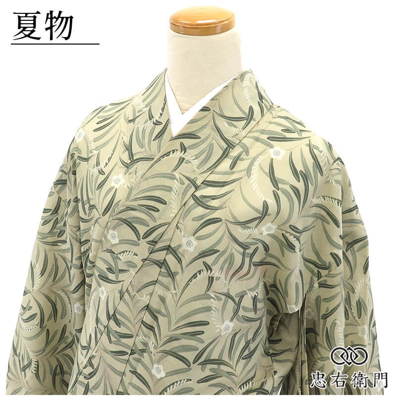 KANSAI 山本寛斎 夏着物 絽小紋 小紋 レディース ポリエステル 薄茶 植物文様 粋 モダン 身丈158cm 裄丈64cm ランチ お出かけ お稽古 街歩き S~Mサイズ相当 即日発送