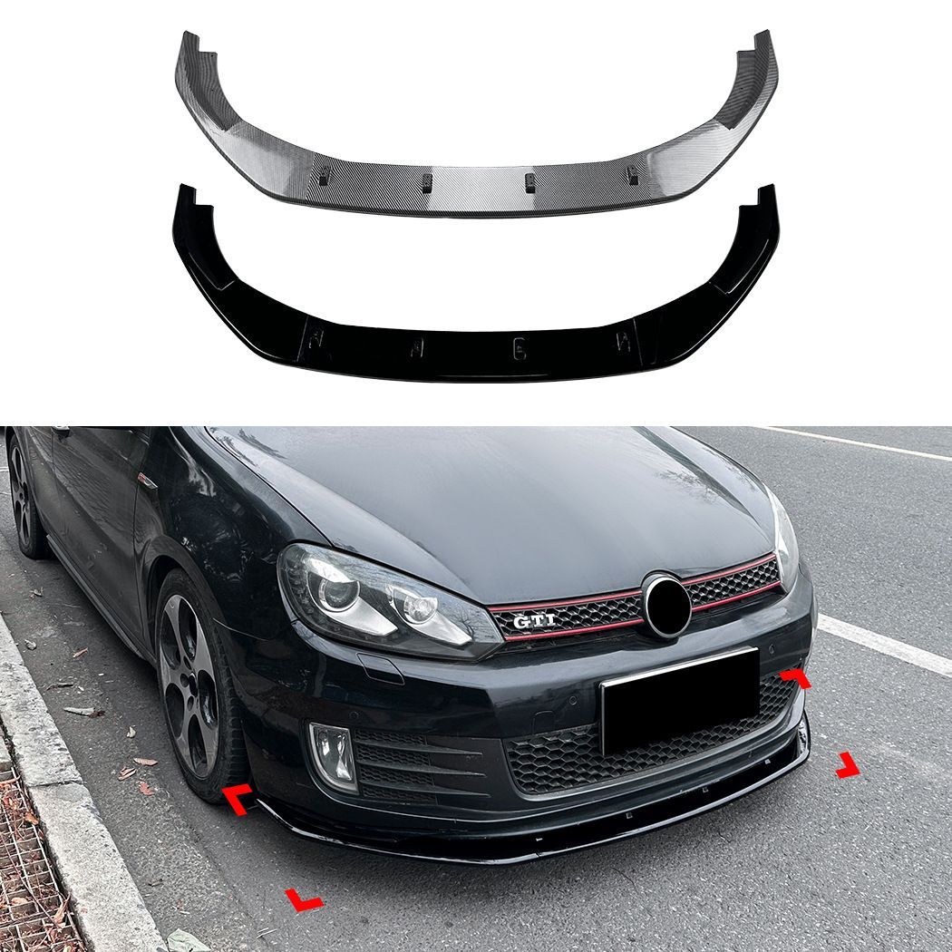 フォルクスワーゲン Volkswagen ゴルフ6 Golf 6 MK6 GTI 2008-2012 フロントリップスポイラー ABS製 前まわりエアロパーツ ピアノブラック カーボン調 外装アクセサリー 立体感アップ 傷隠し ドレスアップ 印象チェンジ
