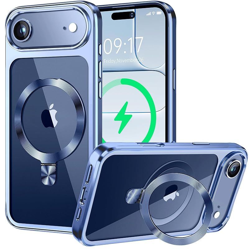 【新品】 【CD MagSafeリング・スタンド一体】iPhone 17 Air 用クリアケース[MagSafe対応・隠しスタンド] [本体の色・メッキバンパー]ストラップホール付き 角度調整可 米軍MIL規格取得・耐衝撃 アイホン17 Air透明ケース 1