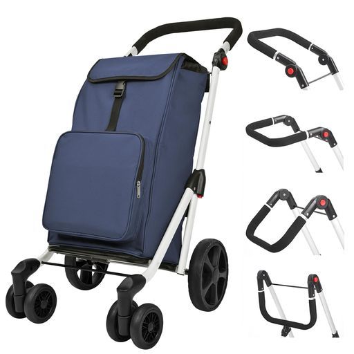 ショッピングカート6輪買い物カート保冷バッグ付きショッピングキャリー押す引く2way45L大容量買い物キャリーおしゃれ軽量(ネイビー)