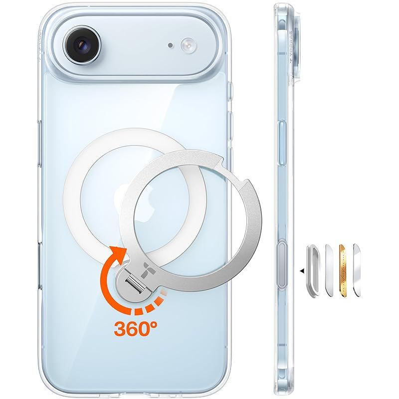 【新品】 TORRAS iPhone Air 用 ケース 360° セ?ンマイ式スタント? 米軍規格 縦横両対応 リンク?付き マク?ネット搭載 ワイヤレス充電対応 耐衝撃 防指紋 Ostand Spin クリア 0